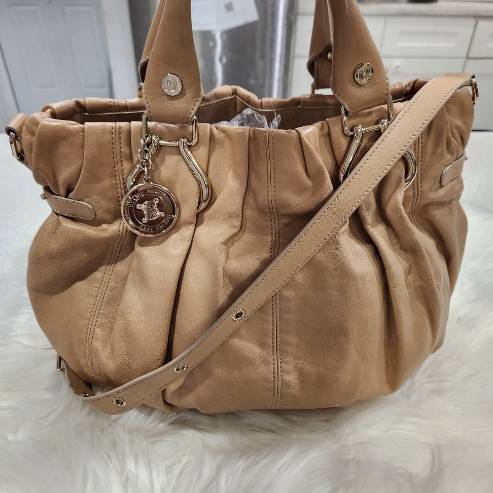 💛🔹️CELINE 🔹️VINTAGE 2 WAY SATCHEL LEATHER BAG w/ COA - Picture 3 of 7